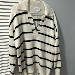 La Ligne Black and White Striped V-Neck Sweater